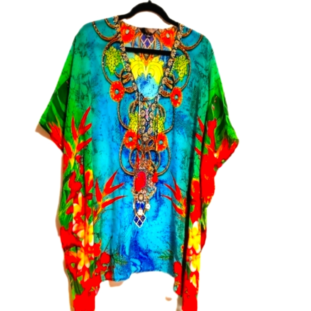 Birds of Paradise Kaftan Swim C/up Top-M